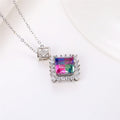 Square Gradient Color Stone Pendant Necklace in Silver Tone view 7