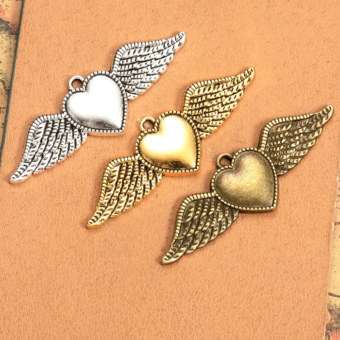 Vintage Heart Wing Alloy Necklace Charm Pendant 54x18mm
