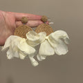 Raffia and Fabric Flower Statement Earrings in Two Colors view 3