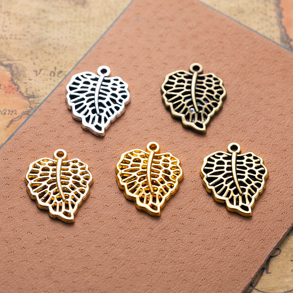 Vintage Hollow Leaf Charm Pendant 23x18mm for Earrings and Necklaces