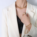 Open Link Chain Bracelet Gold Steel Tone Metal Alloy view 4