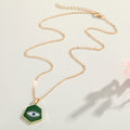 Gold Tone Hexagonal Eyelash Evil Eye Pendant Necklaces in Three Colors view 3