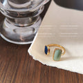 Gold Tone Dark Blue And Pale Green Square Open Ring For Women view 3