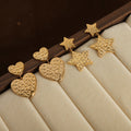 Textured Star Heart Double Drop Earrings Gold Steel Metal view 2