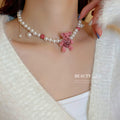 Pink Crystal Teddy Bear Earrings and Pearl Bear Necklace view 4