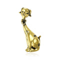 Sitting Dog Brooch in Metal with Slender Seated Dog Silhouette with a Crystal Collar view 1
