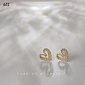 Gold Open Heart Stud Earrings Lace Scalloped Filigree Mini view 3