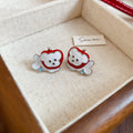 Red Apple and White Dog Enamel Character Stud Earrings view 7