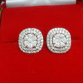 Silver Cushion Double Halo Clear Stud Earrings Alloy view 4