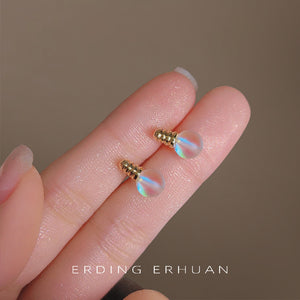 Gold Tone Iridescent Tiny Light Bulb Stud Earrings For Women