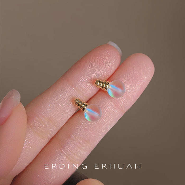 Gold Tone Iridescent Tiny Light Bulb Stud Earrings For Women