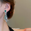 Green and Pink Crystal Geometric Tassel Stud Earrings view 3