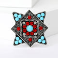 Geometric Floral Brooch with Red and Turquoise Stones view 2