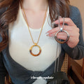 Resin Amber Ring Pendant Box Chain Necklace Two Tones view 1