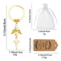 Gold Guardian Angel Cross White Bead Charm Keychain view 2
