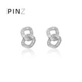 Interlocked Double Oval Baguette CZ Stud Earrings Two Tones view 2