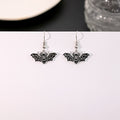Three Gothic Bat Pattern Silver Tone Long Hook Earrings view 8