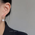 Gold Tone Clear Rectangle Stone Row Pearl Like Drop Earrings view 2