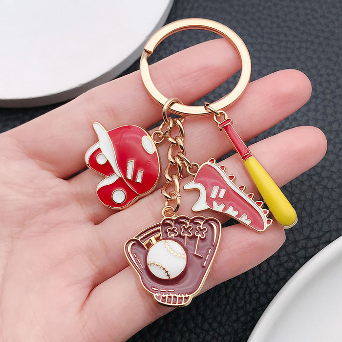 Red Baseball Glove Shoe and Bat Metal Keychain Collection