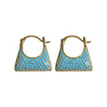 Blue Beaded Geometric Hoop Earrings in Round and Trapezoid Shapes view 5