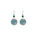 Blue Round Mandala Medallion Green Bead Hook Earrings view 5