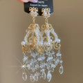 Gold Tone Crystal Chandelier Earrings with Pearl Fringe view 6