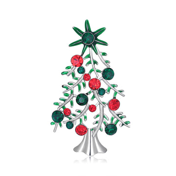 Green Silver Tone Christmas Tree Crystal Two Designs Metal Brooch Pin