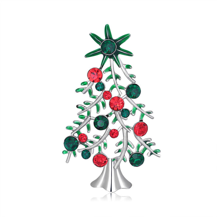 Green Silver Tone Christmas Tree Crystal Two Designs Metal Brooch Pin