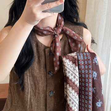 Brown And Black Geometric Print Lightweight Square Scarf
