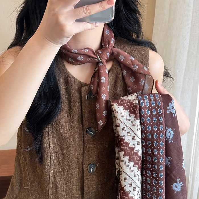 Brown And Black Geometric Print Lightweight Square Scarf