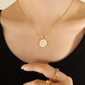 Gold White Shell Zodiac Disc Pendant Necklaces 12 Signs view 10