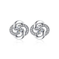 Silver Tone Swirl Flower Clear Stone Cluster Stud Earrings view 3