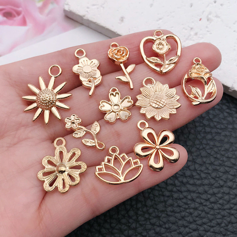 KC Gold Zinc Alloy Sunflower Rose Flower Charm Pendants for DIY Bracelet Necklace Jewelry