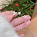 Silver Crystal Snowflake Threader Earrings with Fine Chains view 2