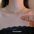 Gold Disc Flower Pearl Collar Necklace Cluster Stud Earrings view 3