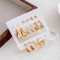 Mixed Gold Tone Pearl Look Multi Pair Earring Card Set view 3
