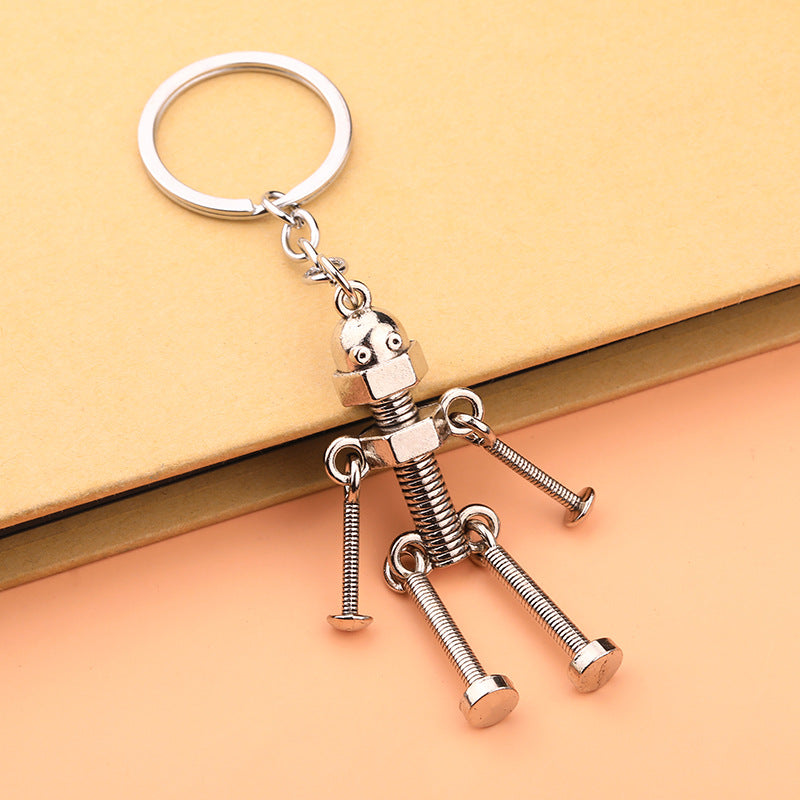 Vintage Alloy Robot Keychain DIY Pendant Gift Accessory