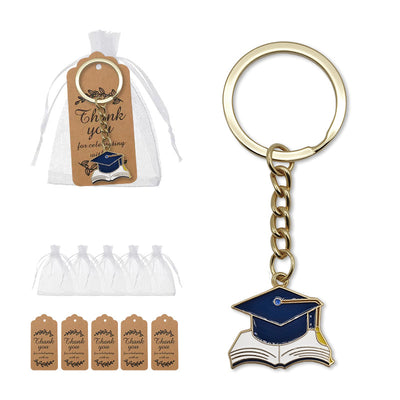 Navy grad cap open book keychain with bags and kraft tags