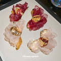 Blush And Burgundy Chiffon Flower Statement Stud Earrings view 2