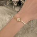 Gold Camellia Pearl Bracelet Crystal Half Chain Band view 3