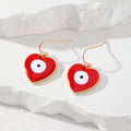 Gold Tone Heart Enamel Evil Eye Hook Earrings in Six Colors view 8