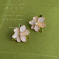 Gold Mother-of-Pearl Camellia Leaf Flower Stud Earrings view 4