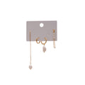 Gold Pearl Stud and Hoop Earring Four Piece Set with Polished Metal Details view 5
