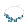 Blue Floral Cluster Statement Necklace in Silver Tone view 5