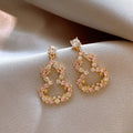 Gold Tone Multicolor Crystal Double Gourd Drop Earrings view 1