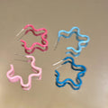 Colorful Wavy Star Outline Stud Earrings in Pink and Blue view 2