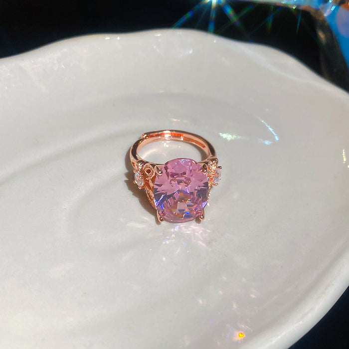 Rose Gold Oval Crystal Open Cuff Rings Five Stone Colors