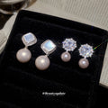 Silver Crystal and Pearl Drop Stud Earrings in Two Top Designs view 3