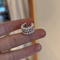 Triple Row Pearl and Crystal Clip On Ear Cuffs with Metal Settings view 2