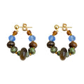 Gold Tiger Eye Beaded Hoop Earrings Blue Green Accents view 5